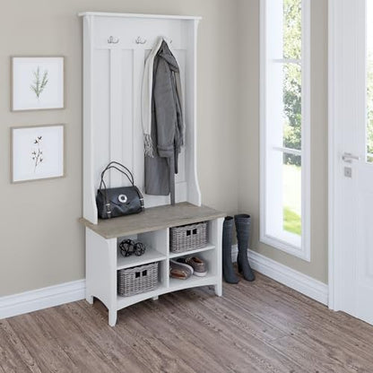Bush Home Salinas Hall Tree with Shoe Storage Bench in Shiplap Gray and Pure White, Multi-Purpose Home Organizer, Entryway Solution with Seating and Hooks - color: Shiplap Gray/Pure White