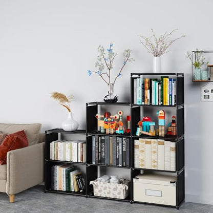 Hatchsun 9-Cube Modular Storage Organizer, Storage Rack, Bedroom Living Room Vertical Assembled Cabinet Bookshelf, Double Row 9-Grid Multi-Functional Storage Equipment