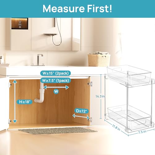 Vtopmart 4 Pack Higher Bathroom Under Sink Plastic Pull-Out Organizer (S-Higher) - color: Transparent, size: S-Higher (4 Pack)