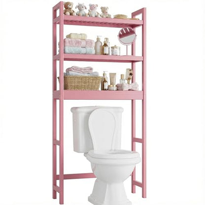 SMIBUY Bathroom Storage Shelf, Bamboo Over-The-Toilet Organizer Rack, Freestanding Toilet Space Saver with 3-Tier Adjustable Shelves (Pink) - color: Pink
