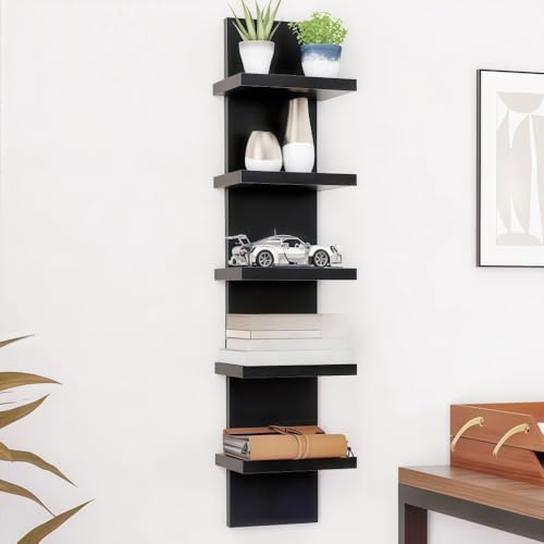 5 Tier White Wall Shelves | Floating Wall Shelf 30.7" x 31"(Black) | Simple and modern design style, waterproof and lightweight,for Home Decor, Bedroom & Living Room - color: Black
