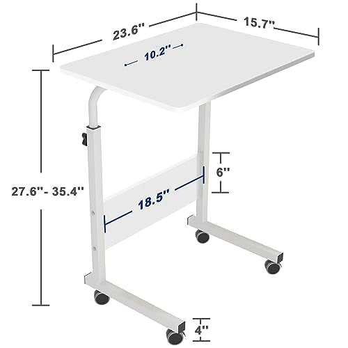 Side Table, 23.6in Adjustable Laptop Stand Portable Cart Tray Bedside Computer Table, Sofa Side Bed Table with Wheels, White - color: White, size: 23.6 inches