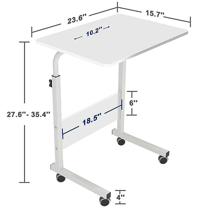 Side Table, 23.6in Adjustable Laptop Stand Portable Cart Tray Bedside Computer Table, Sofa Side Bed Table with Wheels, White - color: White, size: 23.6 inches