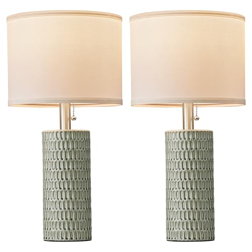 Reaketon Table Lamps for Living Room Set of 2, Ceramic Table Lamps for Bedroom, 20" Modern Lamps for Night Stands, Green - color: Green