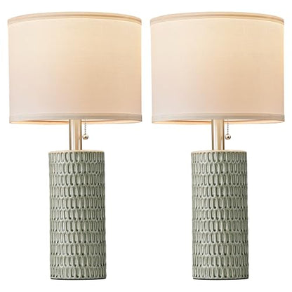 Reaketon Table Lamps for Living Room Set of 2, Ceramic Table Lamps for Bedroom, 20" Modern Lamps for Night Stands, Green - color: Green