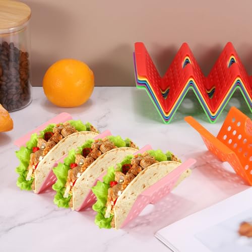 uxcell 6 Pcs Taco Holder Stands, Plastics Hollow Holder Can Hold 3 Soft/Hard Taco Street Tray Plates for Party Supplies Dishwasher and Microwave Safe, Orange - color: Orange