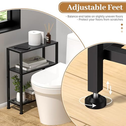 Narrow Side Table Set of 2 for Small Space, 2-Tier Small End Table with Shelf Holder, Slim Nightstand, Skinny Snack Couch Table in Living Room, Bedroom, Study, Kitchen and Balcony (Black) - color: Black