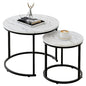 aboxoo Round Nesting Coffee Table Side Table Set of 2 End Tables for Living Room Bedroom Balcony, White Faux Marble Wooden Table Accent Coffee Table with Black Steel Frame - color: White Marble