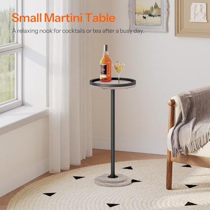 HOOBRO Small Round Side Table, Drink Table, Coffee Martini Table with Pedestal Accent for Small Spaces in Living Room, Bedroom, Sofa Couch, Greige and Black BG168BZ01 - color: Greige + Black