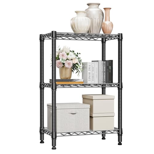 M MZG 750 lbs 3 Tier Shelf Metal Storage Shelves Shelving Wire Rack Heavy Duty Closet Organizers for Garage Kitchen Bathroom Laundry Black 13.8" D x 23.6" W x 35.5" H - color: Black, size: 3 tier, 13.8" D x 23.6" W x 35.5" H