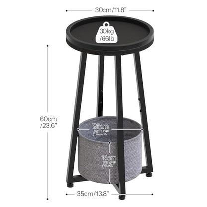 HOOBRO Small Round Side Table, 2-Tier Round Sofa End Table, Compact Nightstand with Fabric Storage Basket, for Small Space, Living Room, Bedroom, Dorm, Black and Gray BB183BZ01 - color: Black