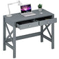 ChooChoo 40 Inches Farmhouse Computer Desk with 2 Drawers | Wooden Writing Desk, Study Desk for Home Office, Makeup Vanity, Grey - color: Grey, size: 40inch without Power Outlet