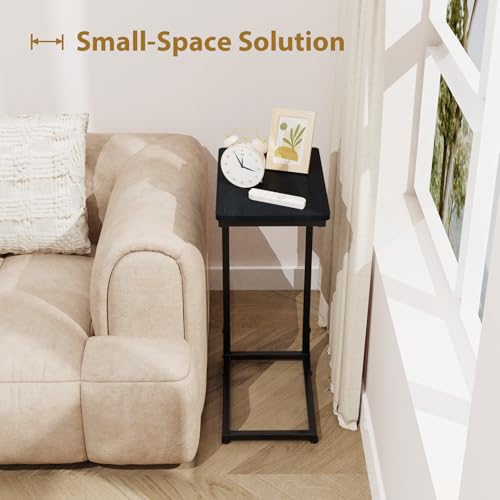 C Shaped End Tables Couch Table TV Trays Set of 2, 7" Wide, Black | Small Thin Side Table Skinny Slide Under Couch Tray Tables for Sofa Bedroom Small Space - color: Black, size: 7" Width