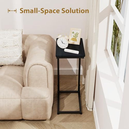 C Shaped End Tables Couch Table TV Trays Set of 2, 7" Wide, Black | Small Thin Side Table Skinny Slide Under Couch Tray Tables for Sofa Bedroom Small Space - color: Black, size: 7" Width