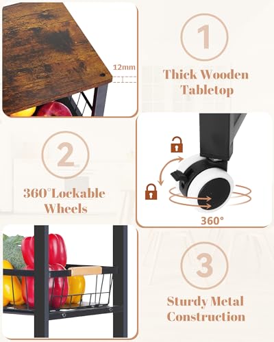 Mythinglogic 5-Tier Rolling Fruit Vegetable Storage Cart with Pull-Out Baskets, Metal Kitchen Organizer, Heavy Duty Utility Rack with Wheels for Pantry, Living Room, Kitchen - size: 15.74"D x 11.81"W x 42.51"H