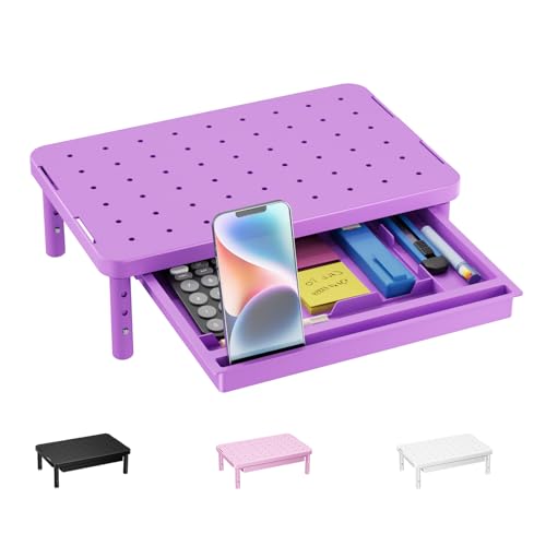 WALI Computer Monitor Stand with Storage, Desk Monitor Riser 3 Height Adjustable, Laptop Riser with Airflow Vents, Desk Organizer for Computer, Laptop, Printer (PTT002-V), 1 Pack, Violet - color: Violet, size: 14.6"L * 9.3"W,11" 1 Drawer