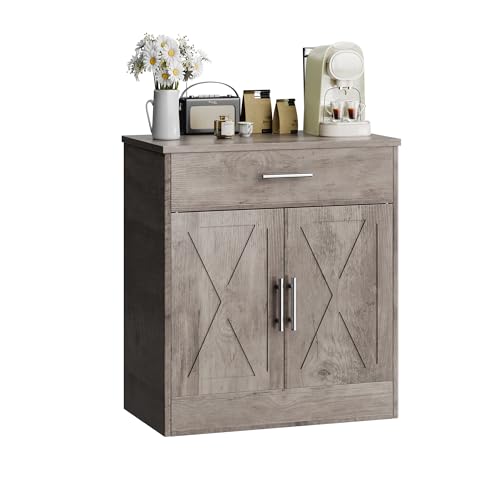 SUNLEI Kitchen Buffet Sideboard Cabinet, Wooden Storage Cabinet with 2 Doors and 1 Drawers, Adjustable Shelf, Modern Farmhouse Coffee Bar Cabinet with Storage for Kitchen, Rustic Grey - color: Grey, size: 28.3 inch