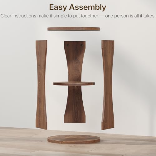 YATINEY Round Side Table, 3-Tier Small End Table with Storage Shelves, Wooden Accent Table for Living Room, Bedroom, Walnut ET15WL - color: Walnut