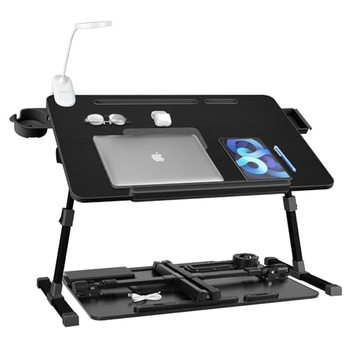 iXTRA Adjustable Laptop Lap Desk with Cooling Fan USB Light for Adults - color: Black,70x45cm