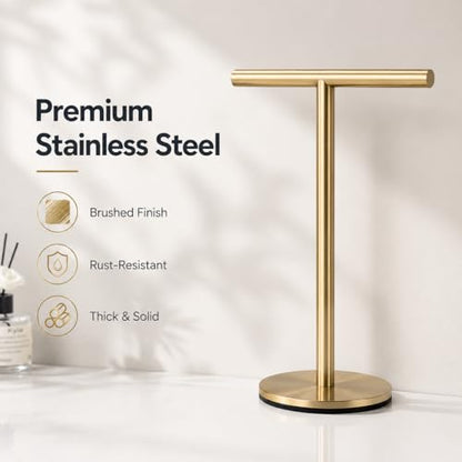 Bathroom Hand Towel Holder Stand，T-Shape Hand Towel Holder Stand SUS304 Stainless Steel for Bathroom，Kitchen or Vanity Countertop - color: Gold