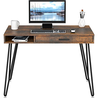 SHW Home Office Computer Hairpin Leg Desk with Drawer, Rustic Brown - color: Rustic Brown