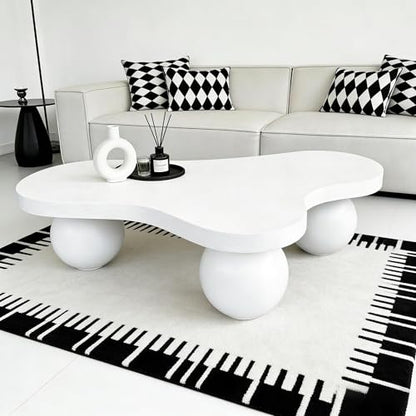 46" Cloud Coffee Table with 3 Ball Legs, Modern Irregular Center Table for Living Room, Low Cute Small MDF Tea Table for Bedroom, Space Apartment Cream White - color: Cloud-46"cream White