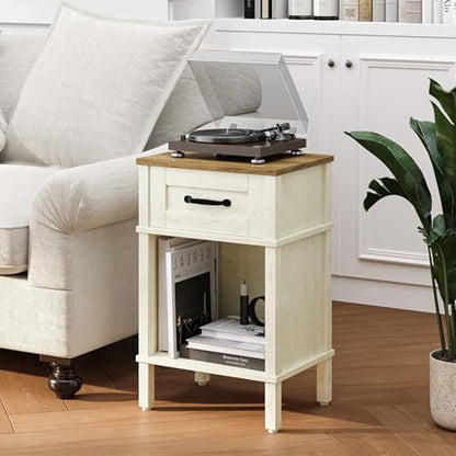 White Farmhouse Nightstands, Nightstand with Drawers, Small Bedside Table | Modern Bedroom Nightstand, Farmhouse End Table,White Wood Night Stand,Side Table Bedroom,End Table with Storage LET512WR - color: White and Rustic Brown
