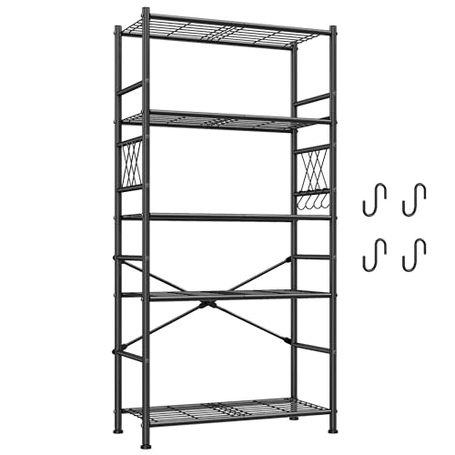 DurayLoly 5-Tier Storage Shelves with Hooks, Metal Shelving Units Shelf Organizer, Wobble-Free Wire Shelving with Adjustable Leveling Feet for Kitchen Pantry Laundry Bathroom Dorm,12"D x 30"W x 72"H - size: 30" W x 12" D x 72" H (5T)