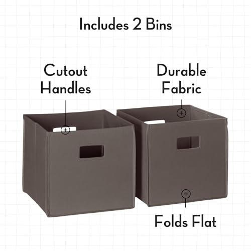 RiverRidge Folding Storage Bins - 2-pack of 10in Tall Brown Cubes | Fabric Bins, Set of 2 Storage Cubes, Cut-out Handles, Playroom Closet Organizer, Collapsible Cubby with Bottom Board Insert - color: 2 Brown 10in H Bins