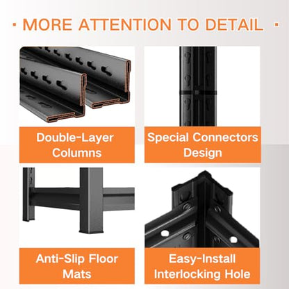 Garage Shelving, Heavy Duty Storage Shelves, Adjustable Boltless Units | Metal Shelving with Double Layer Posts, Industrial Steel Shelving for Garage Basement Warehouse Kitchen, Black, 31H*28W*14D - size: 28W*31H*14D-3T
