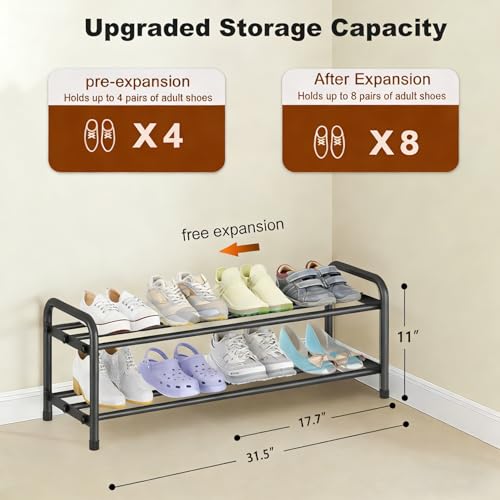 2 Tier Shoe Rack Metal Shoe Shelf Heavy Duty Shoe Rack Storage Organizer for Entryway Closet Doorway, Black - size: 2 Tier