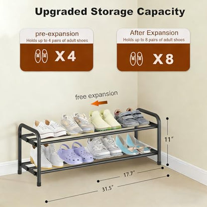 2 Tier Shoe Rack Metal Shoe Shelf Heavy Duty Shoe Rack Storage Organizer for Entryway Closet Doorway, Black - size: 2 Tier