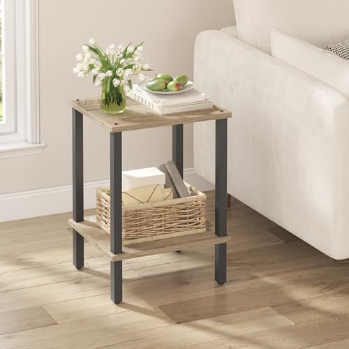 TUTOTAK End Table, Set of 2, Side Table, Nightstand, 2-Tier Storage Shelf, Sofa Table for Small Space, Living Room, Bed Room TB01BG035 - color: Greige