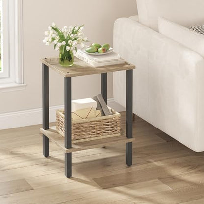 TUTOTAK End Table, Set of 2, Side Table, Nightstand, 2-Tier Storage Shelf, Sofa Table for Small Space, Living Room, Bed Room TB01BG035 - color: Greige