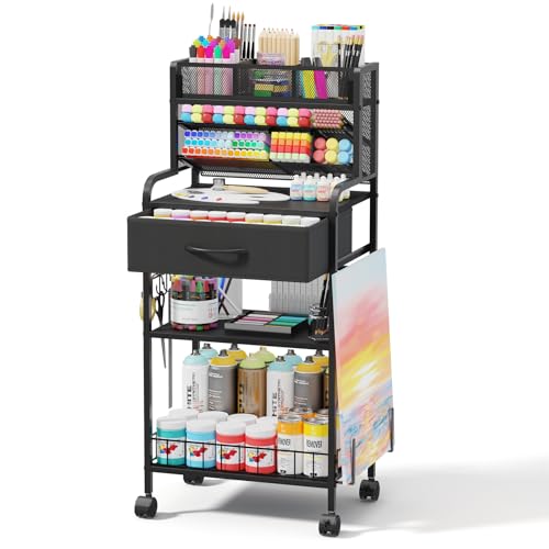 Homsorout Art cart, 3 Tier Rolling Cart - Utility Cart with Storage Drawer and Wheels, Versatile Art & Craft Organizer for Home, Office, or Studio Ideal for Storing Brushes, Paints (Black) - color: Black