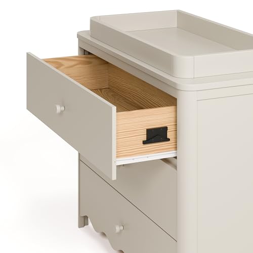 Storkcraft Casablanca 3 Drawer Chest with Changing Topper, Frosted Oat | GREENGUARD Gold Certified Wood Dresser for Nursery & Kids Bedroom, Safety Interlocking Drawer System, Removable Topper - color: Frosted Oat, style: 3 Drawer Dresser