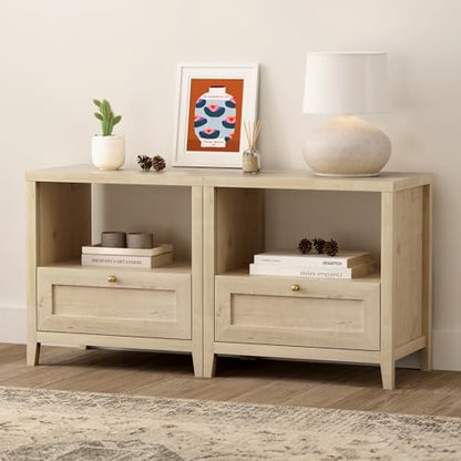 Modern Nightstands Set of 2, Farmhouse End Side Table with Drawer Freestanding Wide Bedside Table for Living Room Bedroom Sofa, Light Oak - color: 1 Drawer/Light Oak, size: 2PCS