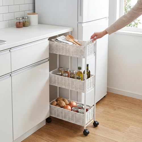 FOCHIER F Utility Slim Storage Cart,3-Tier Rolling Kitchen Office Laundry Room Cart,Mobile Shelving Unit Organizer for Living Room Bathroom Baby Diaper Narrow Places (White, UC-White-7.1inch) - color: White, size: 3 Tiers-7.1 inch (W)