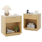 Fluted Nightstand Set of 2, Bedside Table with Faux Marble-Top, Modern Nightstand with Charging Station, Drawers and Open Shelf, Curved Corners, Modern Night Stand for Bedroom, Natural Oak - size: 2 PACK
