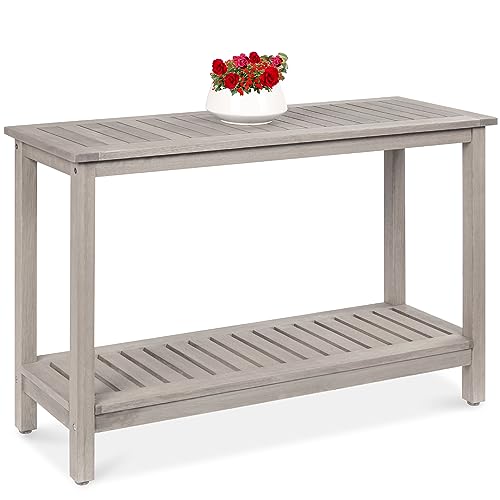 Best Choice Products 48in 2-Shelf Eucalyptus Wooden Console Table Indoor Outdoor Multifunctional Buffet Bar Storage Organizer w/Foot Sliders - Gray - color: Grey