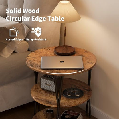 23 Inch Round Side Table 3-Tier End Table Living Room Small Patio Table Nightstands Round Coffee Table Spacious Top for Couch Bedroom 3 Storage Shelves Accent Coffee Table, Rustic Brown - color: Rustic Brown