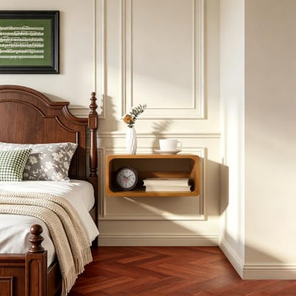 Floating Nightstand, Wall Mounted Bedside Shelf, Handmade Bedroom Furniture,Pine Wood Floating Bedside Table, Minimalist and Unique Style 18”x 10”x 7.5” Walnut - color: Walnut