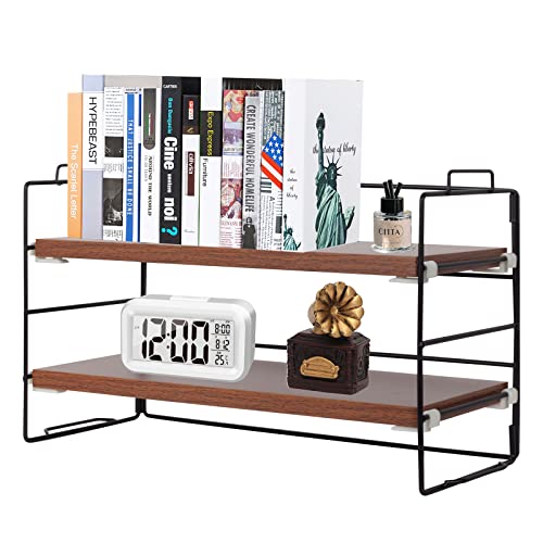 ShellKingdom Desk Shelf Organizer, 2 Tier Desktop Shelves, Adjustable Bookshelf Storage Rack and Office Cubicle Decor for Tabletop, School, Office, Dorm Organization (Black Frame + Wood Board) - color: Black Frame + Wood Board, size: Medium 2 Tier