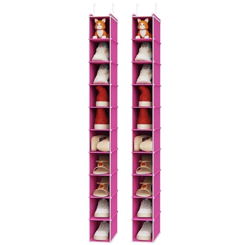 MAX Houser 2 Pack 10-Shelf Hanging Shoe Shelf Organizer, Hanging Shoe Storage for Closet, Slim Hanging Closet Organizer,10-Tier Narrow Hanging Storage Shelves Closet Room-Pink - color: Pink-1, size: 2-Pack