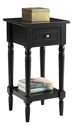 Convenience Concepts French Country Khloe 1 Drawer Accent End Table 14" - Traditional Farmhouse Side Table with Storage Drawer and Shelf for Living Room, Black - color: Black