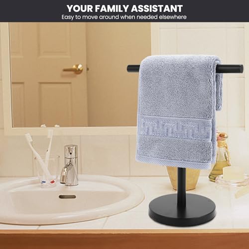 T-Shape Bath Hand Towel Holder Standing, Black, 1 Pack | Weighted Stainless Steel Base Helps Prevent Tipping While The Open T-Shape Keeps Towels Dry on Bathroom Countertops - color: Black-1 Pack