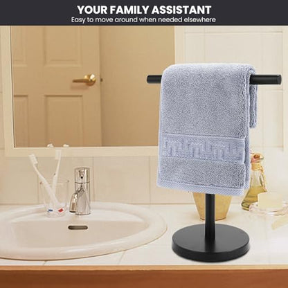 T-Shape Bath Hand Towel Holder Standing, Black, 2 Pack | Weighted Stainless Steel Base Helps Prevent Tipping While The Open T-Shape Keeps Towels Dry on Bathroom Countertops - color: Black-2 Pack