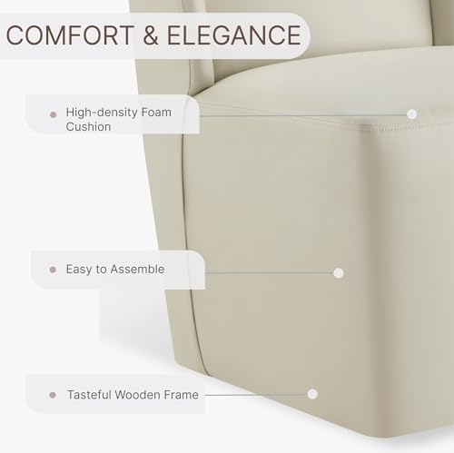 KISLOT Upholstered Dining Chairs Set of 2 with Casters, Wingback Modern Side Armless Deskchair with Rollers for Diningroom Bedroom Livingroom Reading Room, Cream Faux Leather - color: A Cream Faux Leather, size: Set of 2