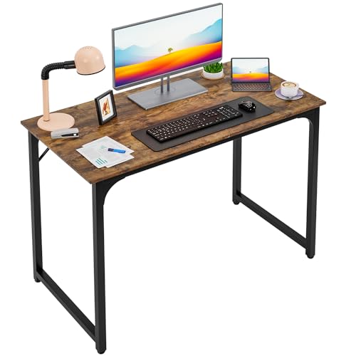 PayLessHere | 39 Inch Computer Desk | Brown | Office Desk with Metal Frame, Adjustable Feet | Water-Resistant, Scratchproof Surface | Sturdy Writing Table for Home Office or Study | Pack of 1 - color: Brown, size: 39 Inch