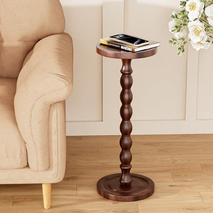 Rubber Wood Round Side Table, Solid Wood Small Drink Table for Small Spaces, Modern Accent Tables, End Tables for Living Room, Bedroom and Office (Dark Walnut, 9.4 Inch) - color: Dark Walnut